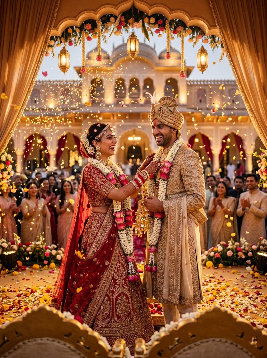 Real Indian couple varmala